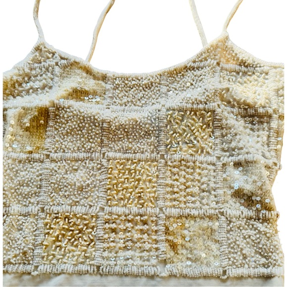 STATE OF CLAUDE MONTANA Ivory Beaded And Mesh Bodysuit - Picture 2 of 12